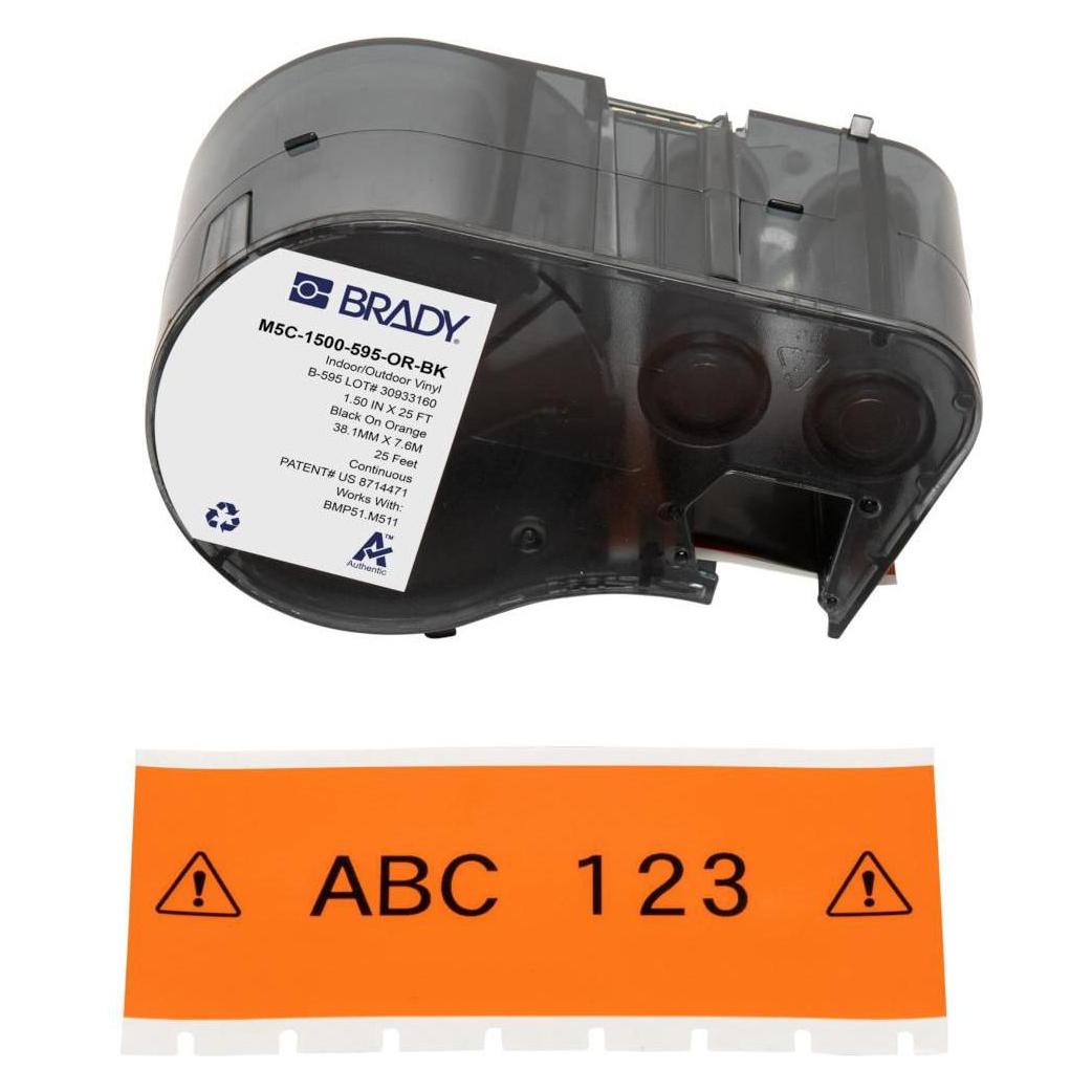 Brady M5C-1500-595-OR-BK, Vinyl, Schwarz auf Orange, 38.10 mm x 7.62 m, permanent, Endlos (M5C-1500-595-OR-BK)