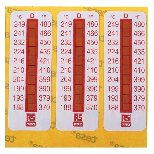 RS PRO Temperaturmessstreifen 188°C / 249°C 10 Messbereiche 10 Stk. Vertikal, L. 51mm, B. 18mm (7799785)