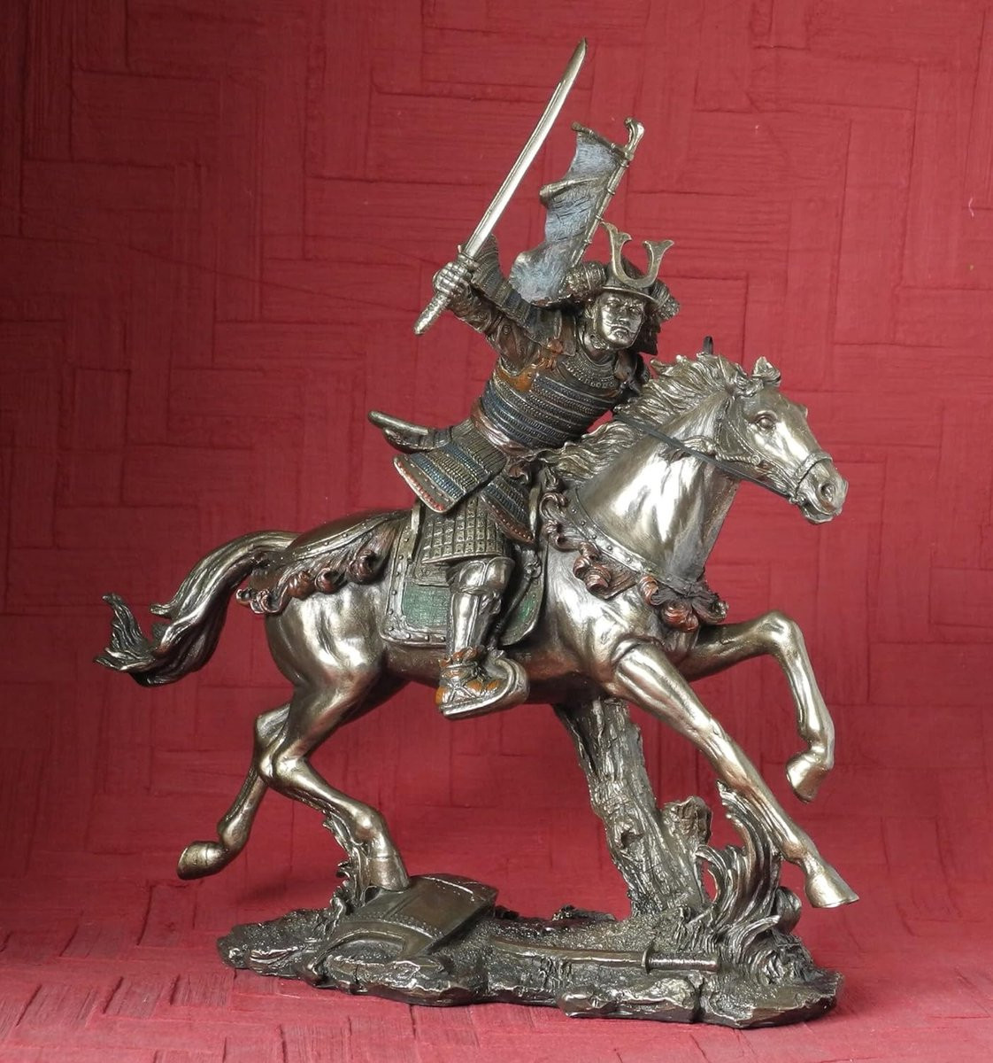 Veronese Design Samoerai met Katana op Paard Beeld - 25 cm