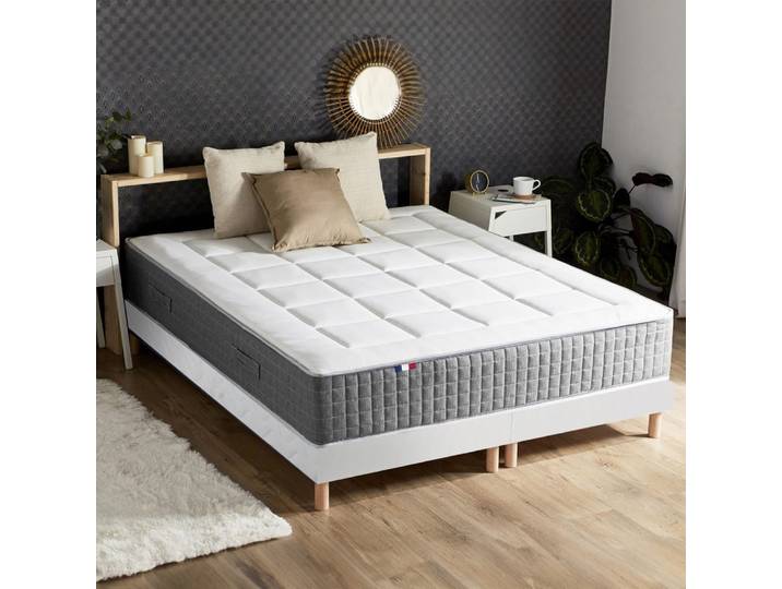 Matelas ressort 7 zones sommier couette oreillers 2x80x200 blanc