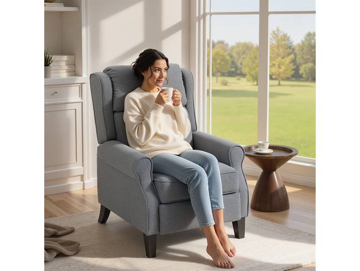 HOMCOM Fauteuil Inclinable Tissu Lin avec Repose-Pieds Gris