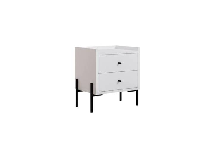 Hanah Home Moderner weißer Nachttisch mit 2 Schubladen, 100% melaminbeschichtete Spanplatte, Metallbeine, 44,9 x 52 x 35 cm Skandinavisches Design, Wandmontage