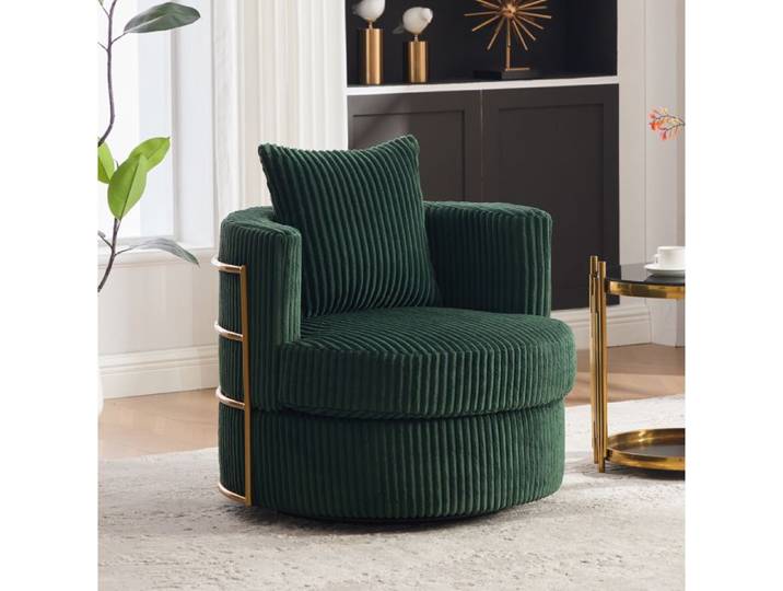 Fauteuil pivotant 360° avec rangement - ELVMI - accoudoirs rembourrés mousse dense velours côtelé vert
