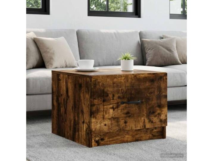 pokgdf Couchtisch Räuchereiche 49 x 50 x 37 cm Holzwerkstoff mit Schublade Vintage-Design, Schublade, pflegeleichte Oberfläche, kompakte Größe, Retro-Stil