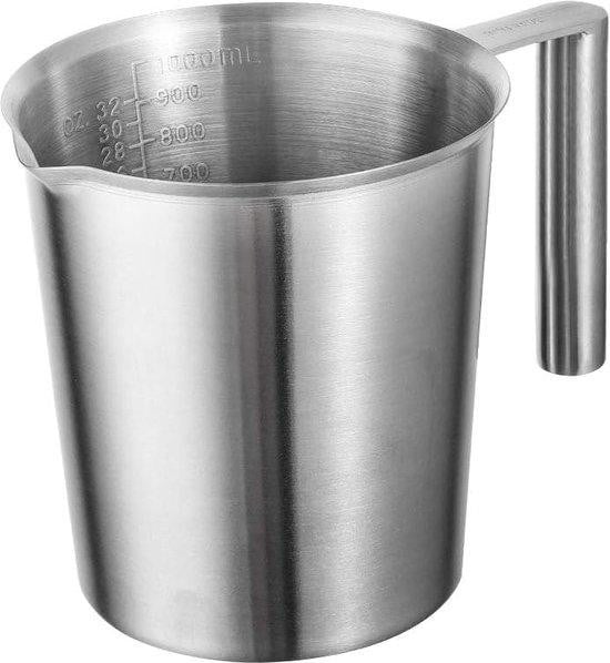 Unyqoos RVS Maatbeker met handvat, 1 liter, met ml- en oz-aanduiding, roestvrij staal