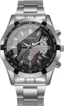 Inspire Essentials Luxury Large Dial Mens Quartz Watch Business Calendar Style silver Black