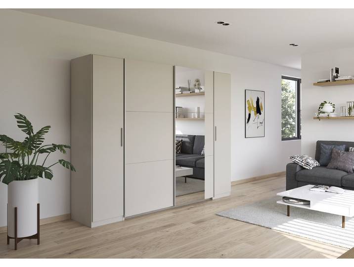 Armoire combinée Kronach avec miroir 268cm Beige/Cachemire Argenté 1 miroir