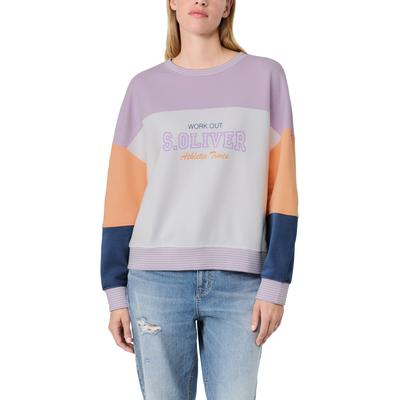 Sweater S.OLIVER "s.Oliver X Heidi Klum Sweatshirt Color Block", Damen, Gr. 40, soft lavender, Sweatware, Obermaterial: 85% Baumwolle, 15% Polyester, bedruckt, geringelt, normal hüftbedeckend, Rundhals, Bündchen kontrastfarben, Sweatshirts Sweater,...