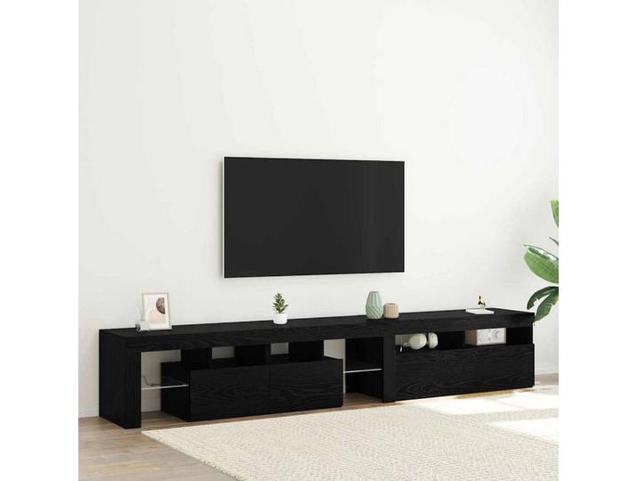 furnicato TV-Schrank mit LED Schwarz eichen-optik (1-St) Lowboard mit LED-Beleuchtung, Glasregalen und Schwenktüren