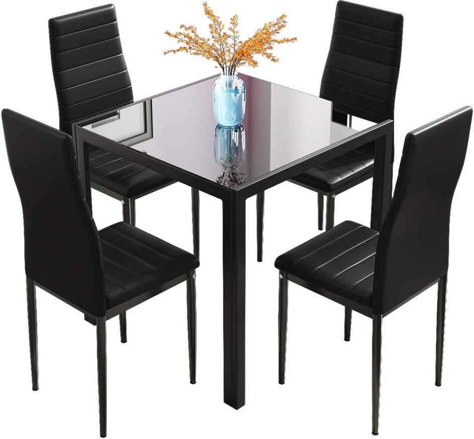 Latitude Run Otisco 4 -Person Glass Dining Set Black 4