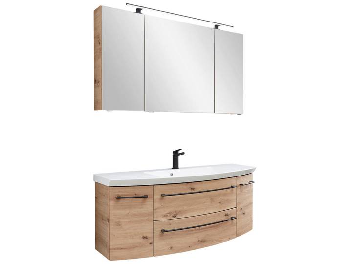 Sadena Badezimmer, Eichefarben, Glas, Holzwerkstoff, 2 Schublade(n) Schubladen, 141 cm, hängend, Badezimmer, Badmöbelsets & -serien, Badmöbelset
