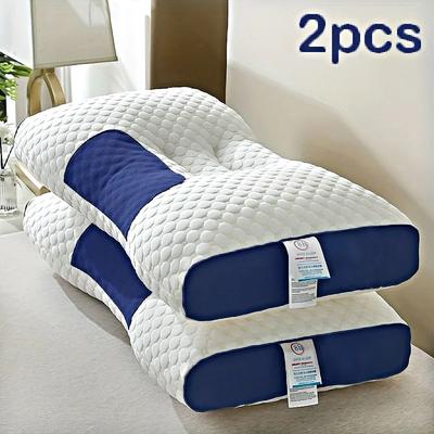 Uplifted Finds Knitted Neck Protection Sleep Pillow With Moisture Absorbing Core 2 Pcs Blue