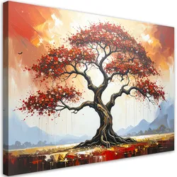 LEINWANDBILD Roter Baum des Lebens Landschaft 100x70cm