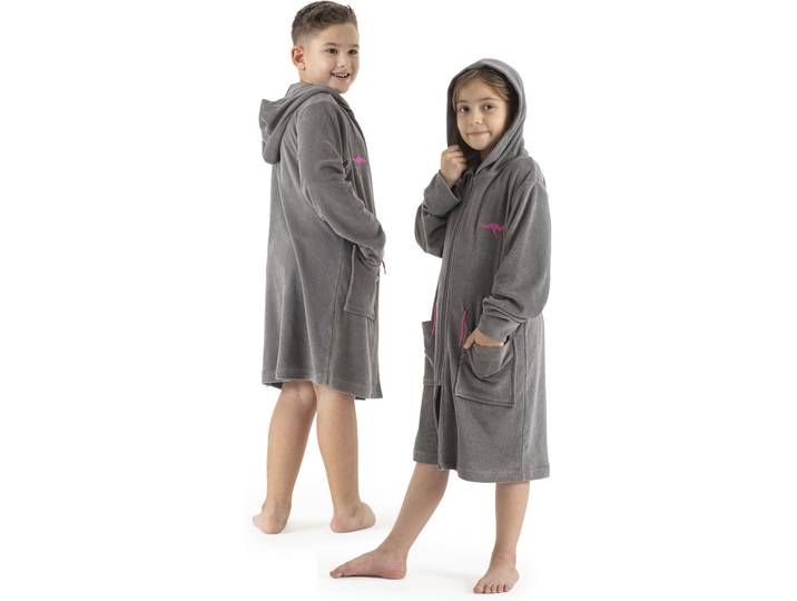 Kinderbademantel KANGAROOS Kira, Ideal für Zuhause, Schwimmbad oder im Urlaub Gr. 128, grau, 128, Leichtfrottier, Hausmäntel, Kinderbademantel, modernen, sportliches Design, leuchtenden Akzenten