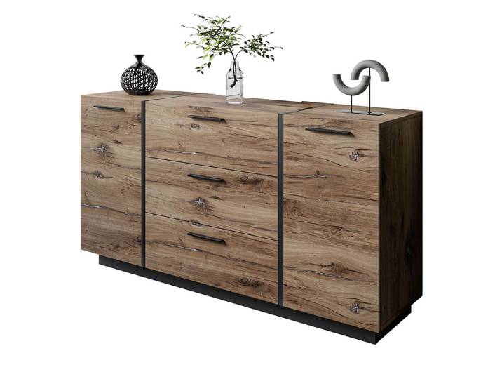 Lookway Sideboard mit Schubladen Onyx Loft, Eichefarben, Schwarz, 158x81x41.3 cm, Kleinmöbel, Kommoden, Sideboards