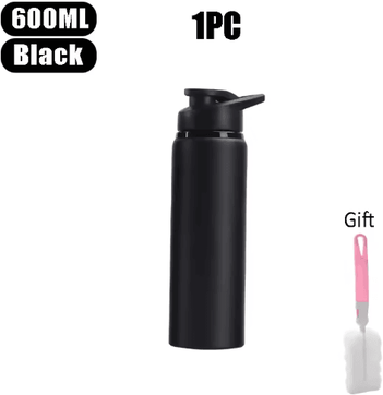 Inspire Picks 600ml Stainless Steel Sports Water Bottle Leak Proof Durable Outdoor Flask black 1pc