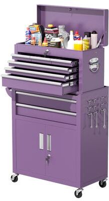 SUNCROWN 8-Drawer Rolling Tool Chest with Hooks and Lockable Wheels, Metal Storage Detachable Top Tool Box Set