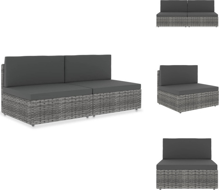 vidaXL Modulares 2-Sitzer-Sofa Poly Rattan Grau - Gartensofaelemente