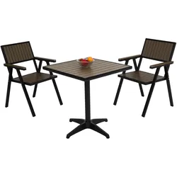 2er-Set Gartenstuhl+Gartentisch MCW-J95, Stuhl Tisch, Gastro Outdoor-Beschichtung, Alu Holzoptik ~ schwarz, grau