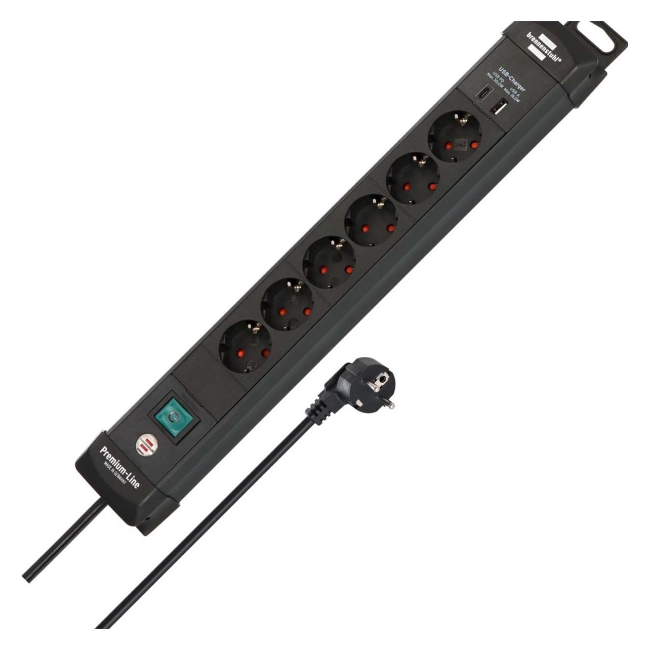 Brennenstuhl Premium Line 6fach schwarz *DE* (6x, USB-A, USB-C, 3 m) (1951160608)