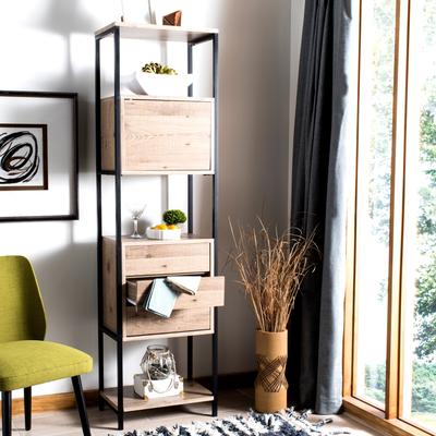 SAFAVIEH Gabrielle 19.7-Inch Oak Bookshelf, Oak and Black, Industrial - 19.7' x 11.8' x 71.6'