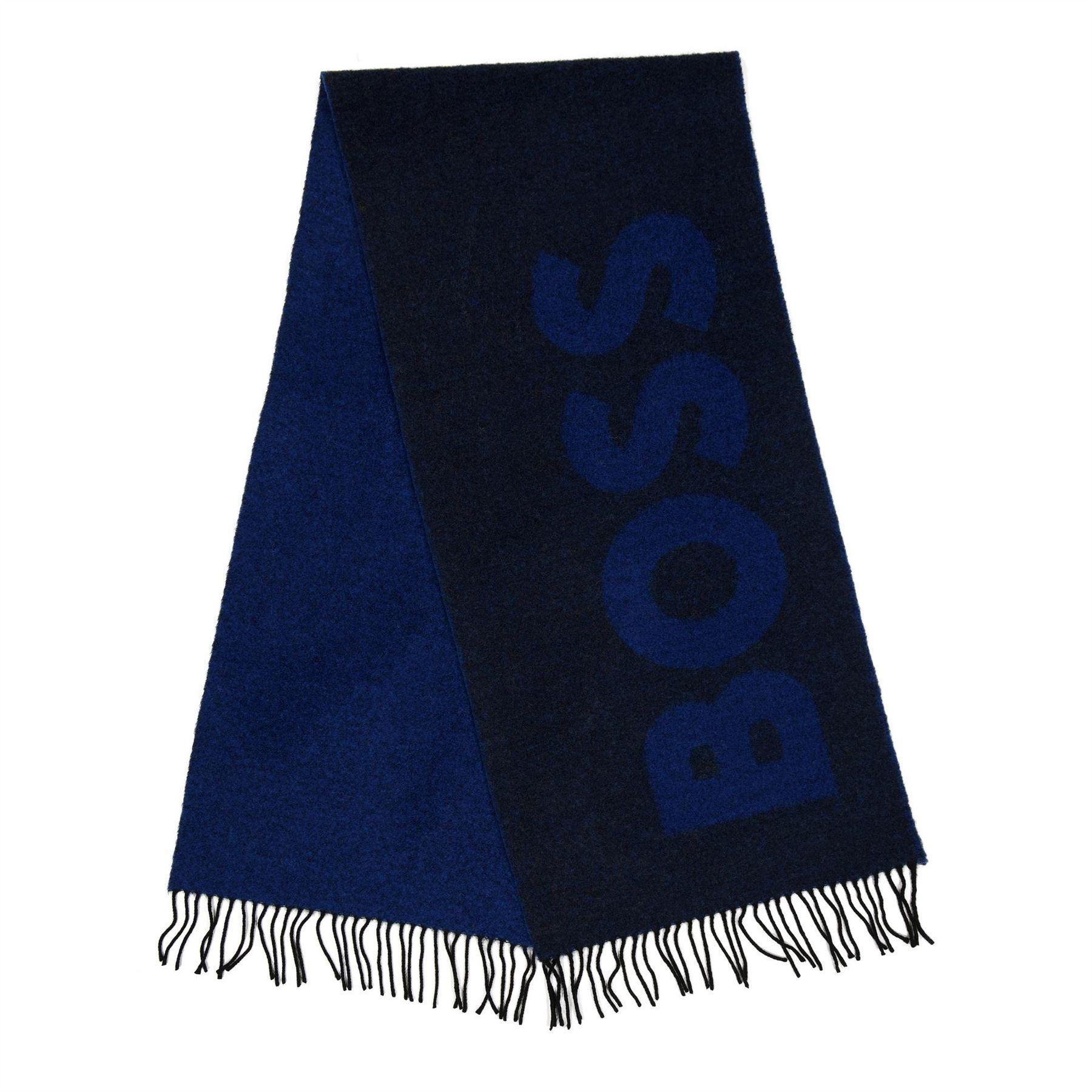 Boss Wollen sjaal met logo voor heren (Donkerblauw)