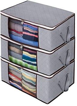 Enova Home Non Woven Fabric Foldable Storage Underbed Clothes Cover Bag(Set of 3)