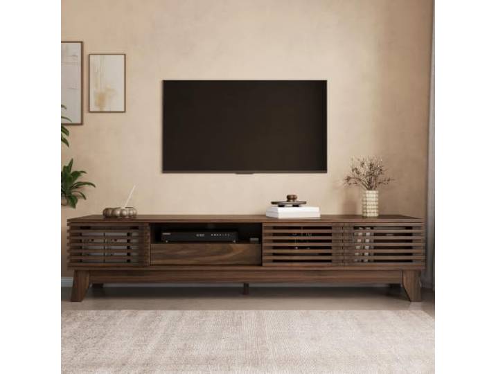 Merax TV-Schrank, TV-Lowboard im Vintage-Holz Design, Modernes TV-Möbel & TV-Board mit offenen Fächern, Fernsehschrank mit Kabeldurchführungen für Wohnzimmer - 170x35x40cm