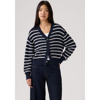 Cardigan LEVI'S "SNOWFLAKE CARDIGAN", Damen, Gr. S (36), blau (susanne stripe navy blazer novelty stitch), Strick, Obermaterial: 100% Baumwolle, gestreift, lässig geschnitten hüftlang, V-Ausschnitt, Bündchen, Strickjacken, gestreift, mit Knopfleiste