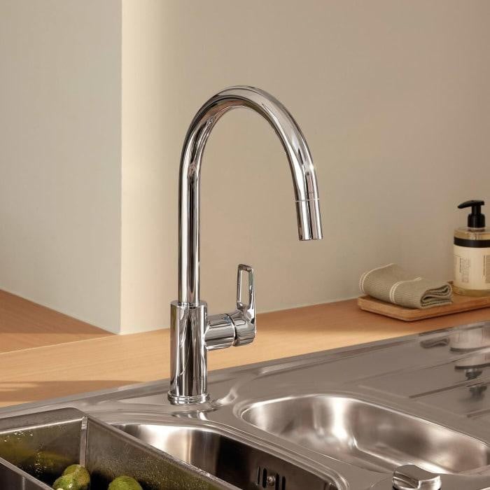Grohe Start Loop Chroom Keukenkraan met Uittrekbare Spout en Waterbesparende Functie