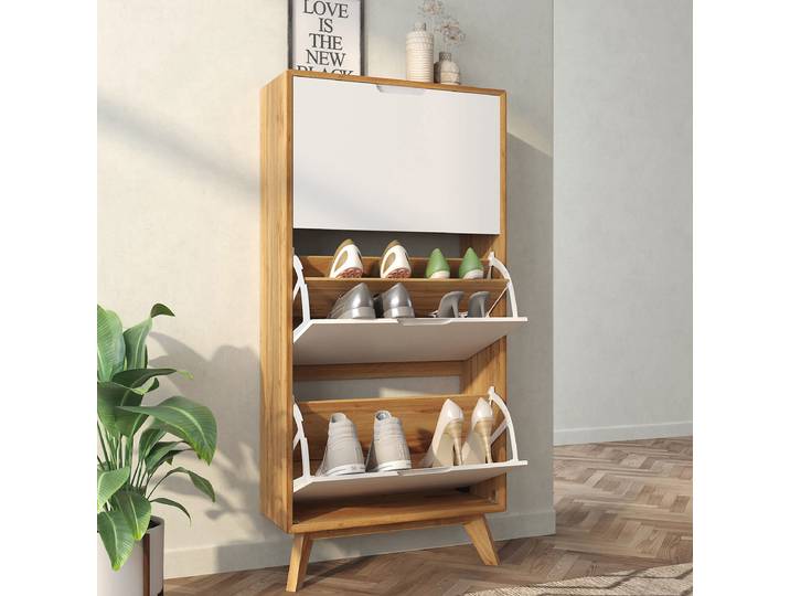 Range-chaussures Hanyao - Hauteur 125 cm 60cm Blanc/Marron/Blanc/Imitation chêne