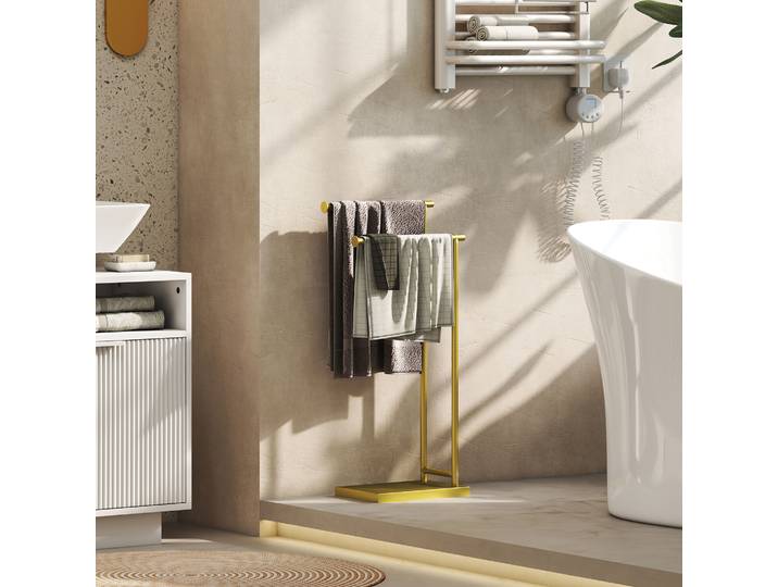 HOMCOM Porte-serviettes Moderne Métal Doré 35,5x20x78 cm