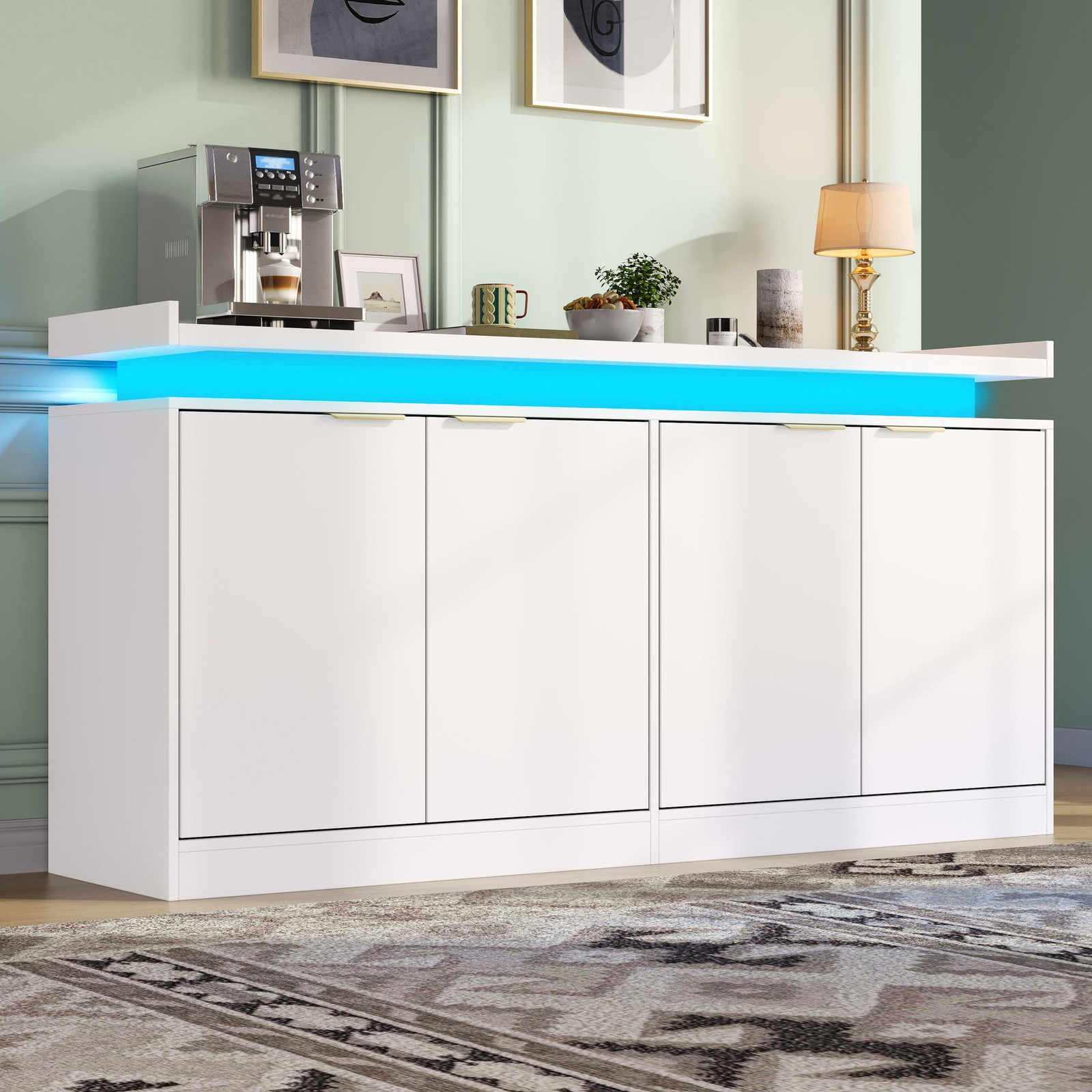 Merax modern dressoir met 4 deuren en RGB-verlichting, wit