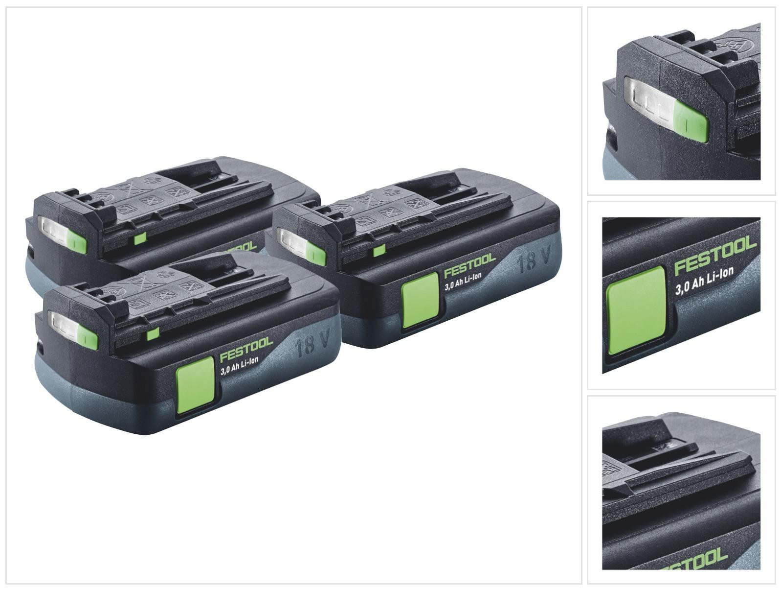 Festool Accuset 3x BP 18 Li 3,0 C accu 18 V 3,0 Ah Li-Ion met laadindicator