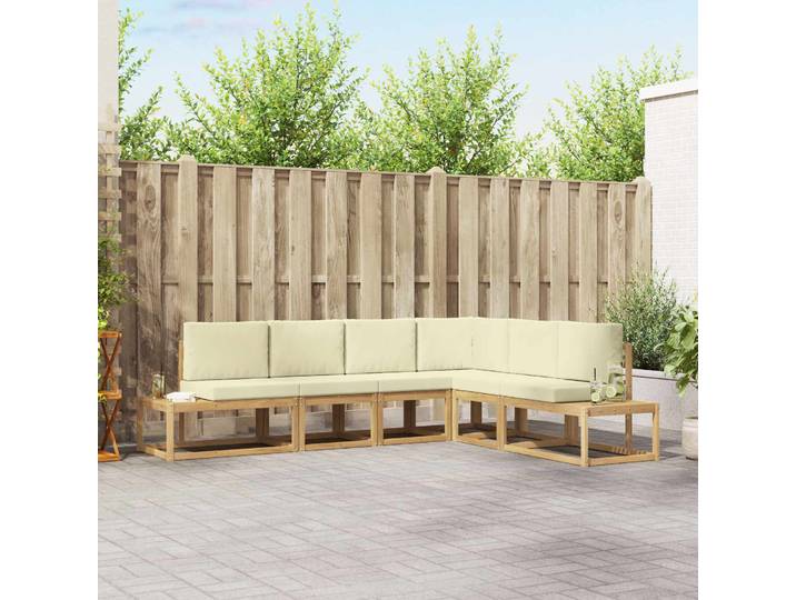 vidaXL Outdoor-Sofagarnitur 6 stk. 6-Sitzer Polyester Weiß und Creme