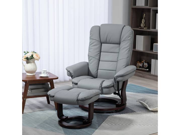 HOMCOM Fauteuil Relax Pivotant 360° Repose-Pieds Gris