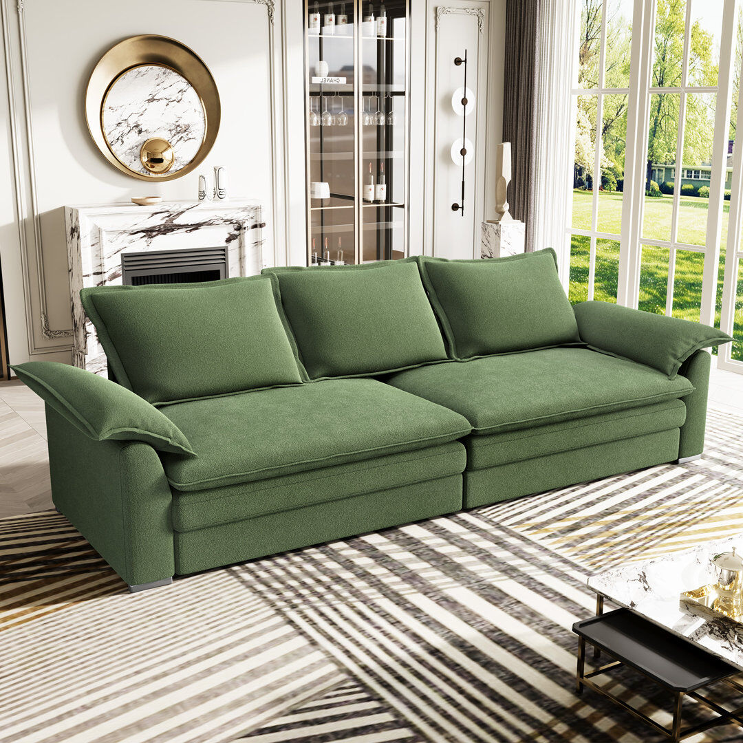 Latitude Run 4 Seater Chenille Sofa Green 88cm H X 265cm W X 86cm D