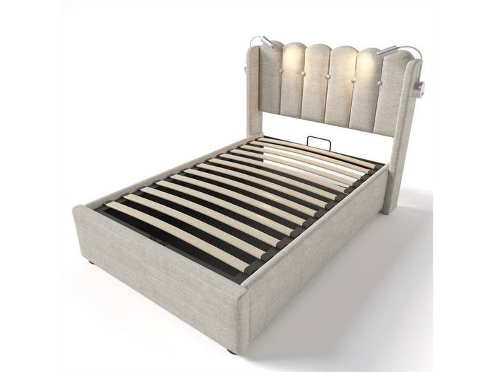 Komhtom Polsterbett 90/200 cm in Beige Linen, Mode, 160x200 cm, Schlafzimmer, Betten, Polsterbetten