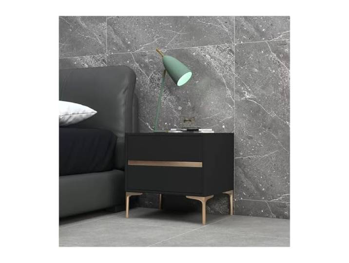 xiuling4568 Schwarzer Nachttisch aus Kunstleder mit 2 Schubladen, Nachttisch aus Massivholz, Kleiner Beistelltisch for Wohnzimmer, Schlafzimmer(L40xD40xH48cm)