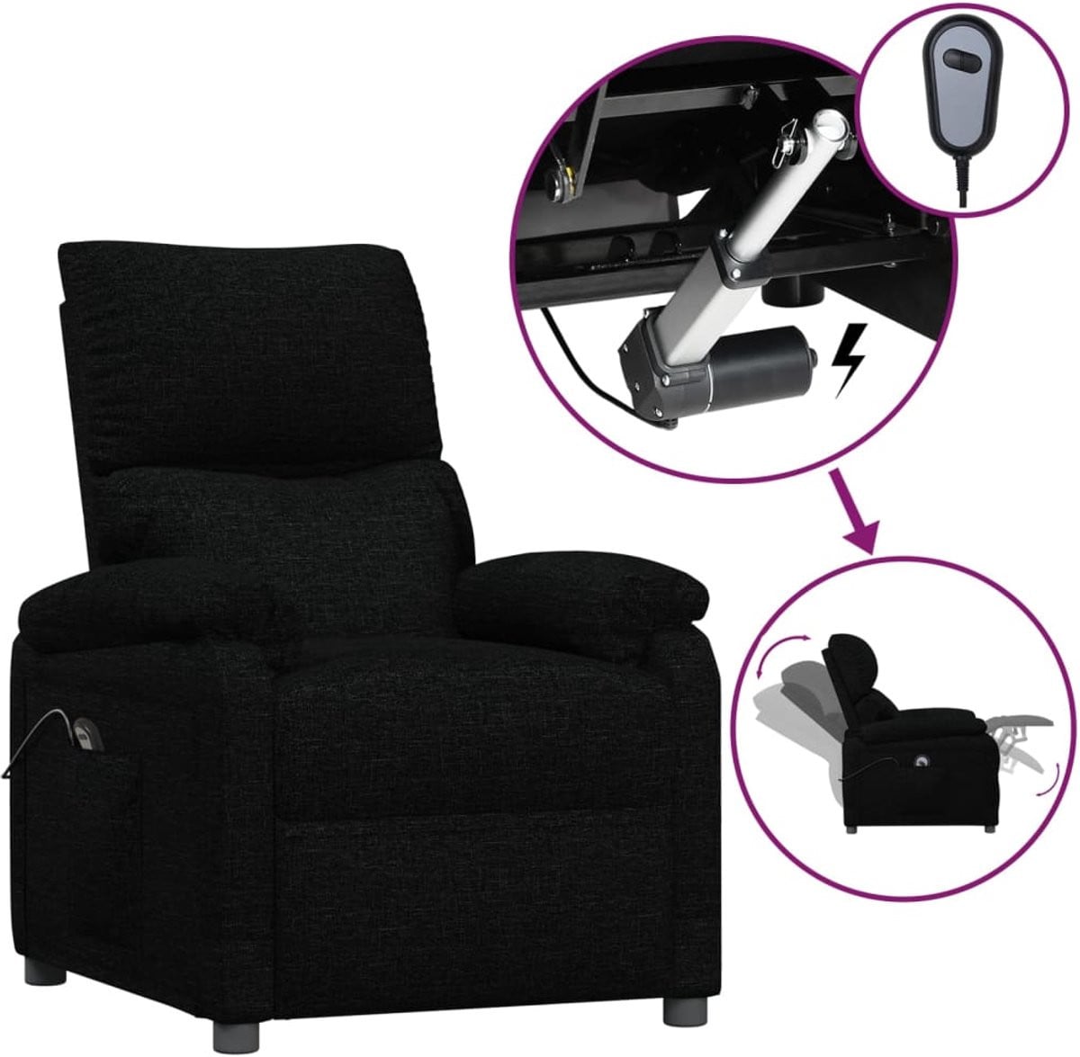 vidaXL Elektrische verstelbare fauteuil in zwarte stof voor volwassenen