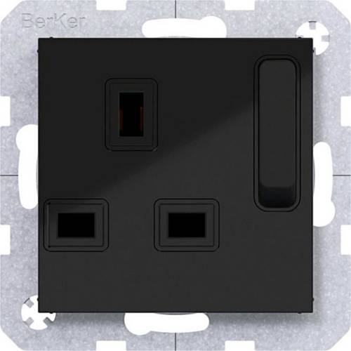 Hager Schutzkontakt-Steckdose British Standard Schwarz (glänzend) WAS6200BG 1St.