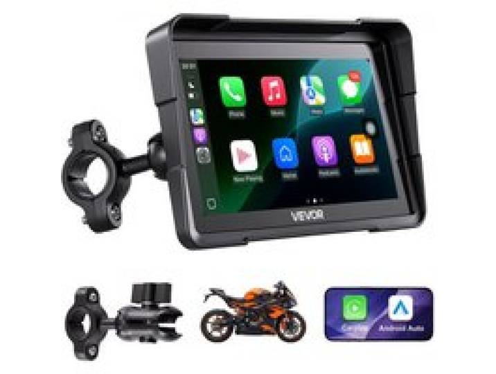 VEVOR Motorrad-Navi 7 Zoll Display mit Apple CarPlay Android Auto Schwarz, für Straßenmotorräder, Cruiser, Touring-Motorräder und ATVs, mit Dual-Bluetooth, IP67-Wasserschutz und inkl. Montagehalterung