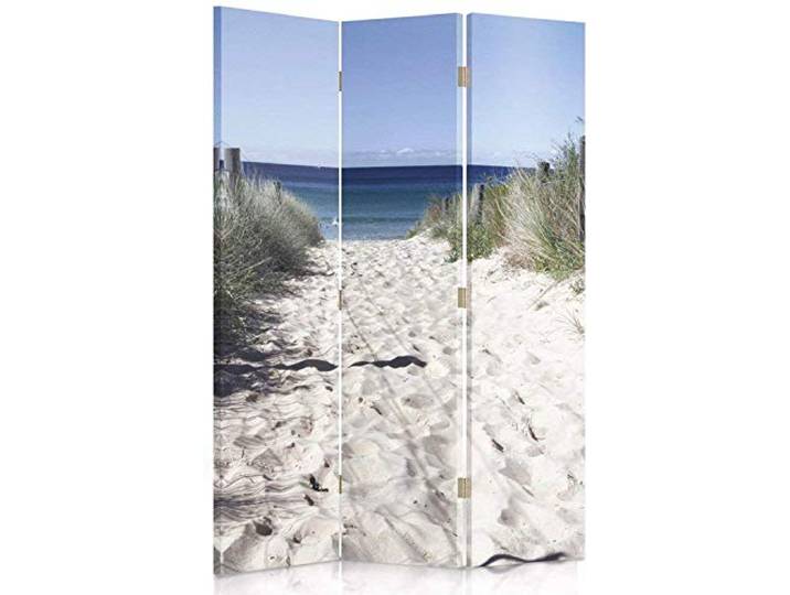 Feeby Paravent Strand Meer 110x150 cm 3 Teilig Modern Design beidseitig Raumteiler Wandschirme Foto Trennwand Raumtrenner Sichtschutz Spanische Wand auf Leinwand Bedruckt Weiß Blau