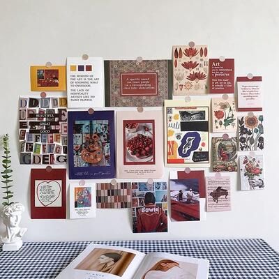 Inspire Select Nordic Retro Photo Card Wall Stickers Set Japanese Mori Style DIY Art Postcards For Bedroom Decor h