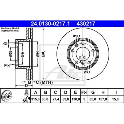 ATE Bremsensatz, Scheibenbremse Bremsensatz-Vorderachse IK3EBYMVE8 Vorderachse belüftet 315mm 30mm für Mercedes