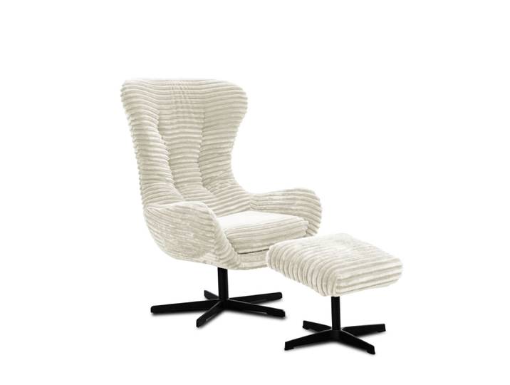 Fauteuil, tissu velours côtelé écru