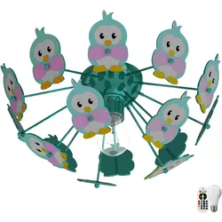 Kinder Zimmer Decken Lampe Fernbedienung Eulen Tier Leuchte im Set inklusive RGB LED Leuchtmittel
