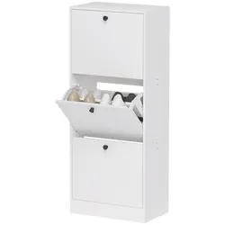 OKWISH Schuhschrank Schuhkommode 47x28x115  Weiß mit 3 Klappen, verstellbaren Trennwänden, melaminbeschichtete Spanplatte, platzsparend und stabil