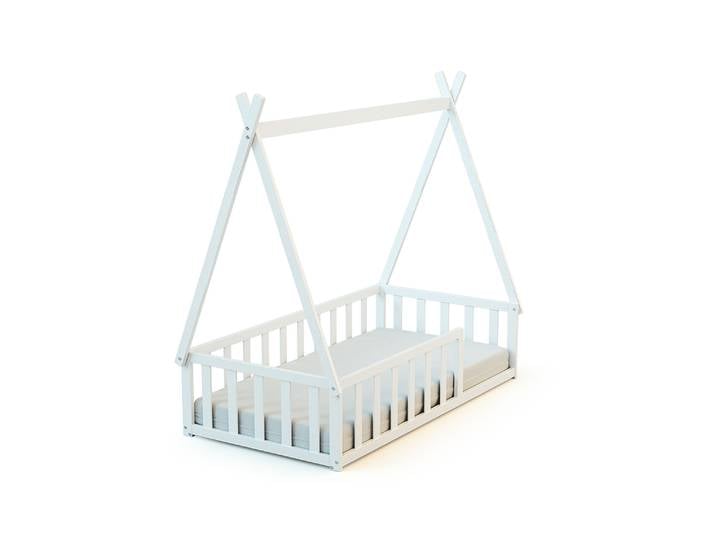 WEBABY - Lit Tipi au sol 70 x 140 en bois Blanc
