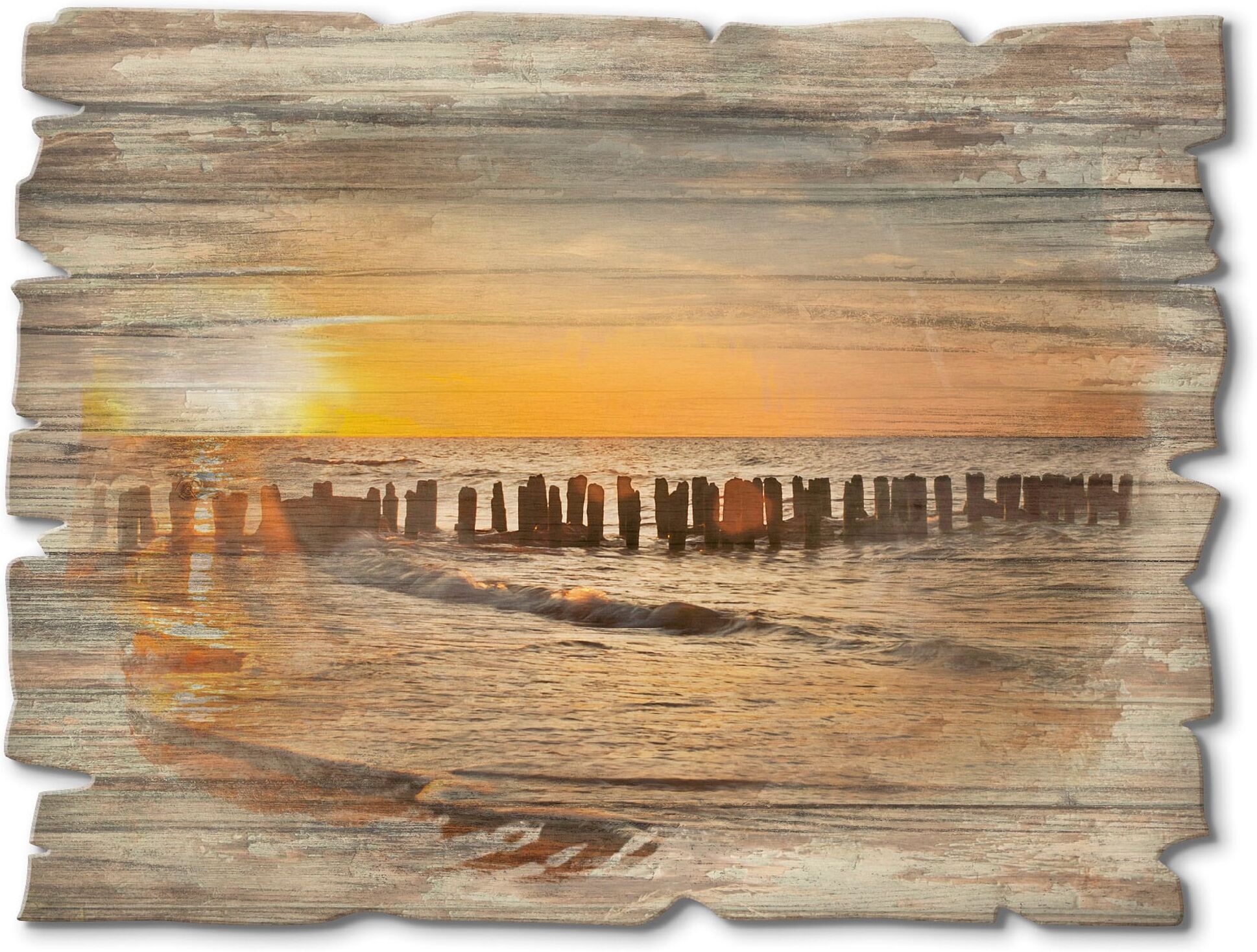 Holzbild ARTLAND "Schöner Sonnenuntergang am Strand", orange (farbe bild(er): orange), B:40cm H:30cm, Bilder, Holzbild farbe bild(er): orange B/H/T: 40cm x 30cm, Holzbild Strand Querformat, 1 Stk.